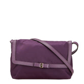 サルヴァトーレフェラガモ ヴァラリボン ショルダーバッグ パープル ナイロン レザー レディース Salvatore Ferragamo 【中古】